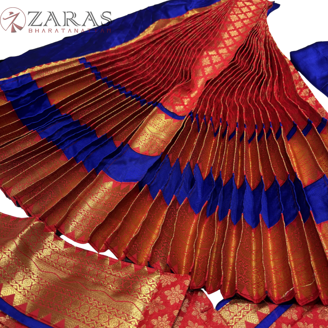 Kuchipudi Dance Readymade Costume - Blue with Red Brocade Combination