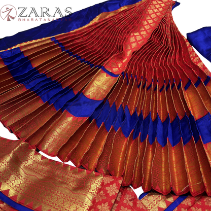 Kuchipudi Dance Readymade Costume - Blue with Red Brocade Combination