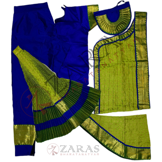 Bharatanatyam Dance Readymade Costume - Blue with Light Green Brocade