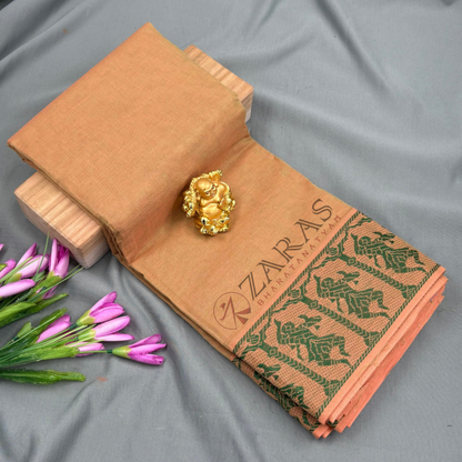 Bharatanatyam Dance Practice Saree - Copper with Green Doll Border