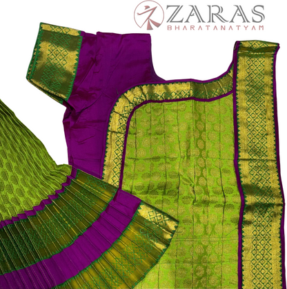 Bharatanatyam Dance Readymade Costume - Purple with L Green Brocade Combination