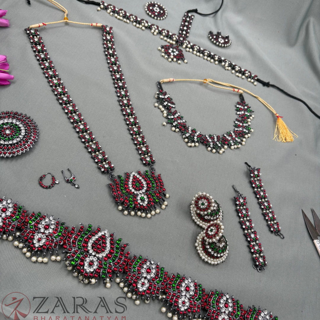 Bharatanatyam Dance Jewellery Black - Lotus Full Set Kemp RGSl