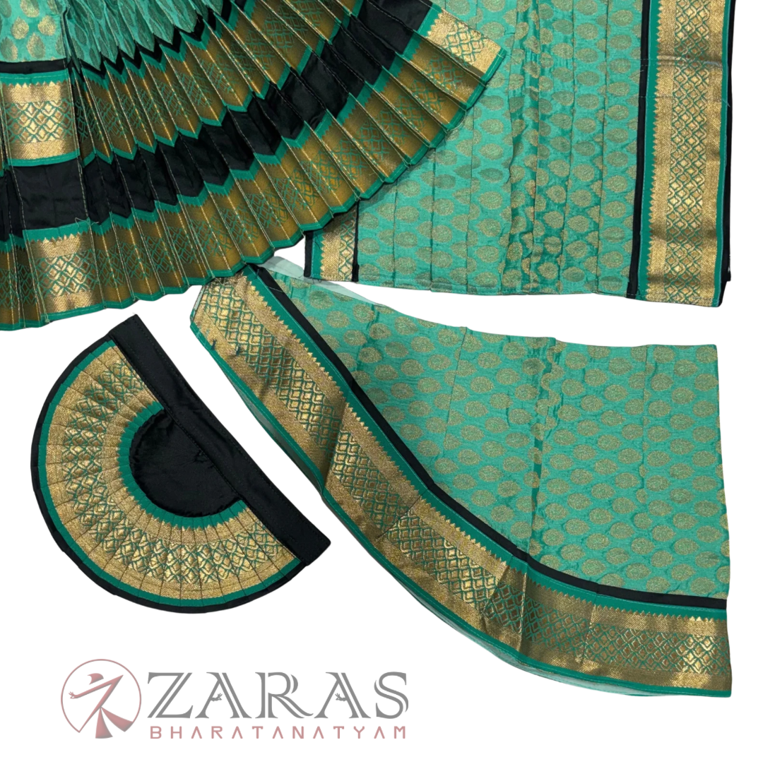 Bharatanatyam Dance Readymade Costume - Bottle Green with Sea Green Brocade Combination