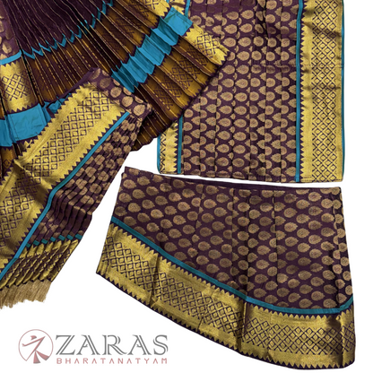 Kuchipudi Dance Readymade Costume - Peacock Blue with Maroon Brocade Combination