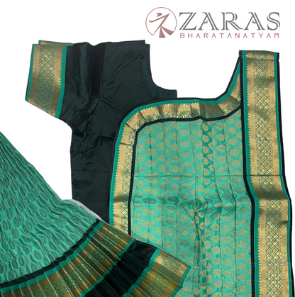Bharatanatyam Dance Readymade Costume - Bottle Green with Sea Green Brocade Combination