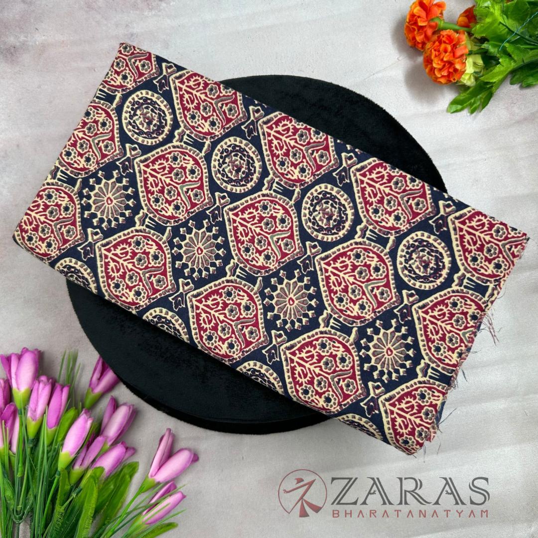 Bharatanatyam Dance Blouse Material (Cotton) - Bandini & Kalamkari Printed (0.95 Meter)