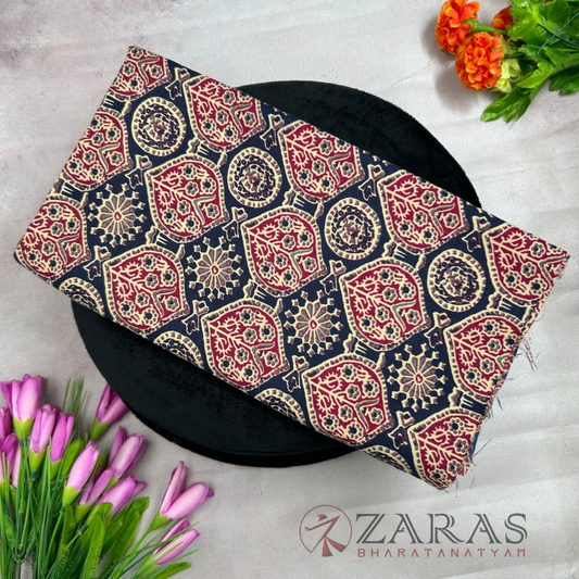 Bharatanatyam Dance Blouse Material (Cotton) - Bandini & Kalamkari Printed (0.95 Meter)