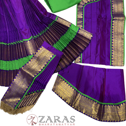 Kuchipudi Dance Readymade Costume - L Green with Violet Plain Combination