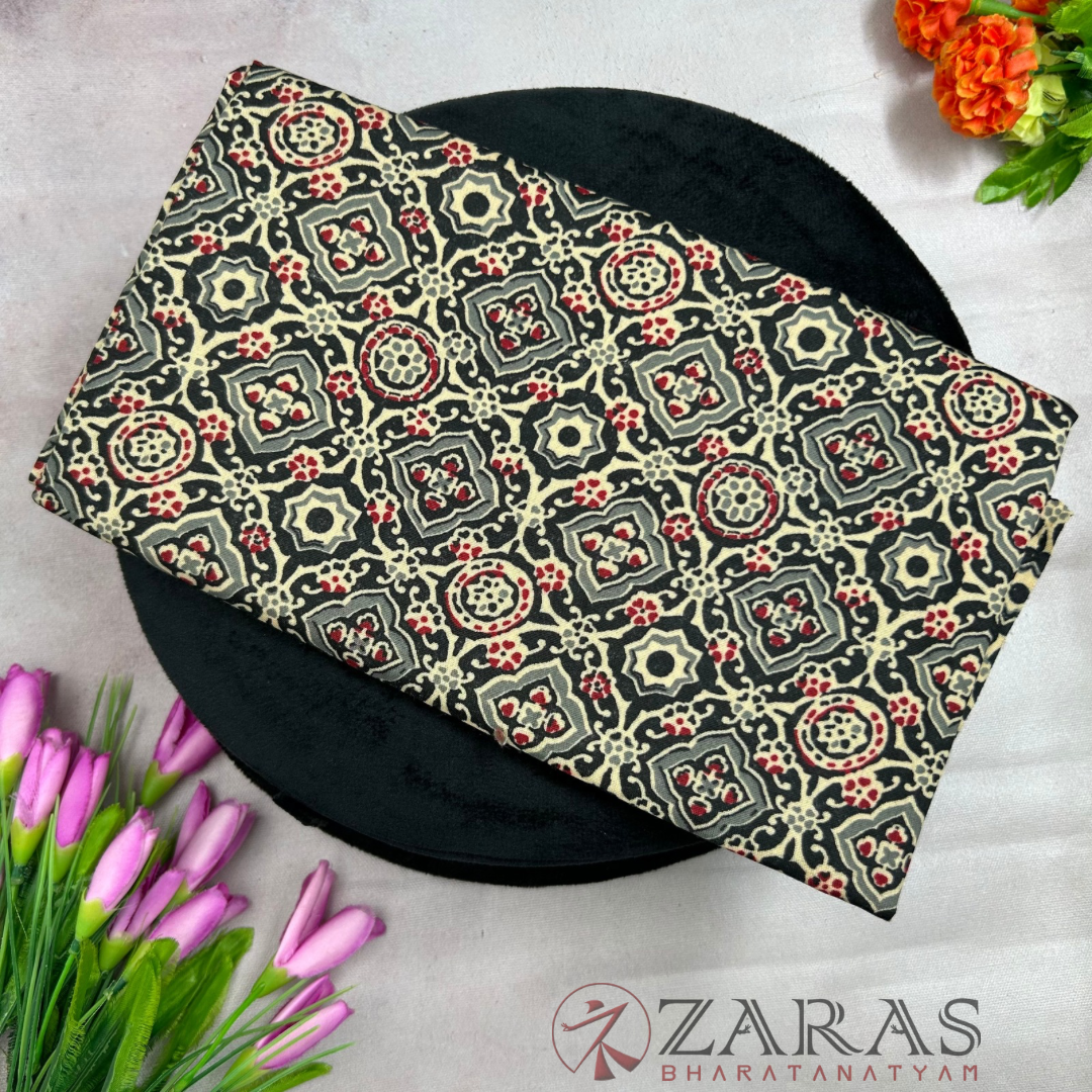 Bharatanatyam Dance Blouse Material (Cotton) - Bandini & Kalamkari Printed (0.95 Meter)