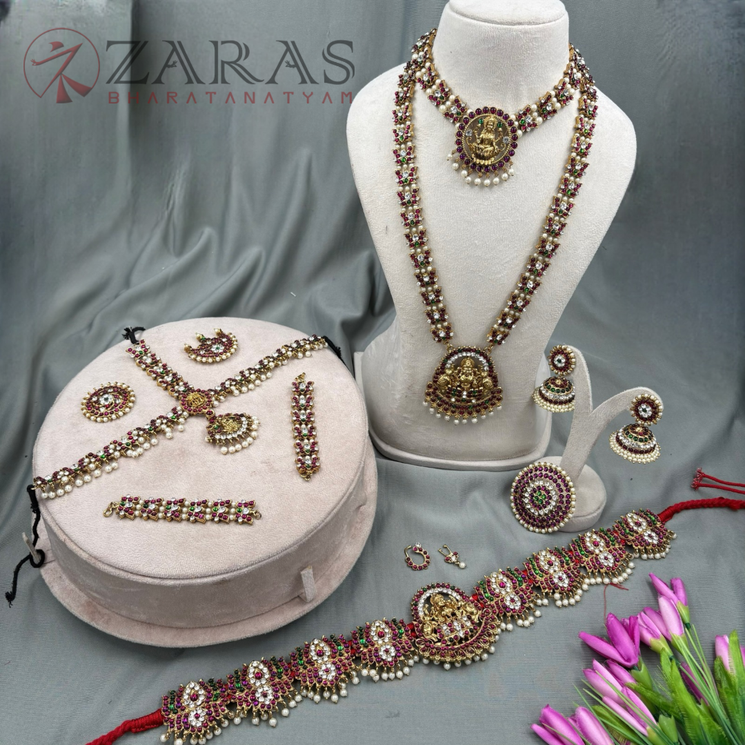 Bharatanatyam Dance Jewellery Alankara (Mehandi) Full set - Lakshmi & Lotus Design PG Kemp CS