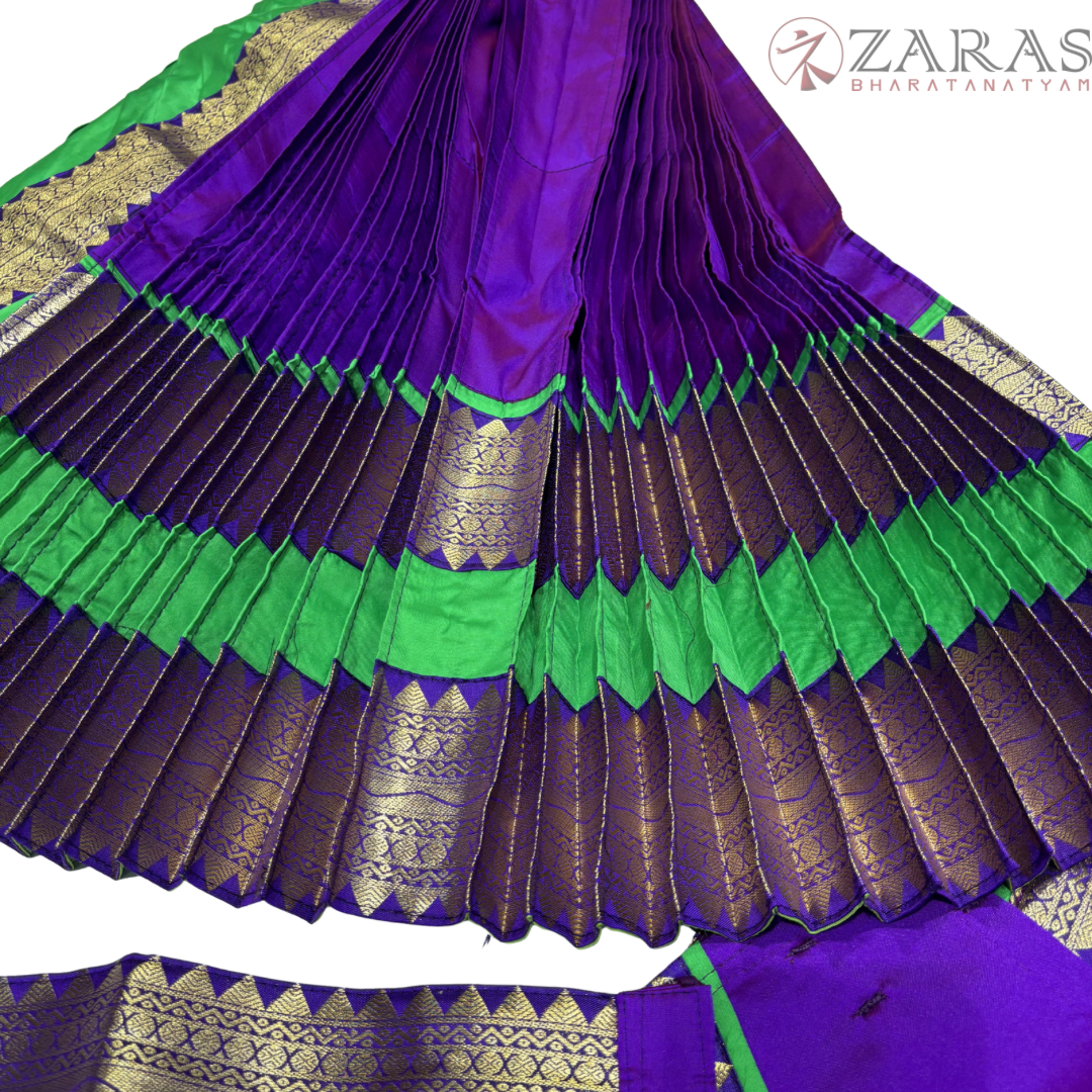 Kuchipudi Dance Readymade Costume - L Green with Violet Plain Combination