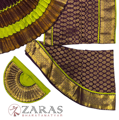 Bharatanatyam Dance Readymade Costume - Y Green with Wine Brocade Combination