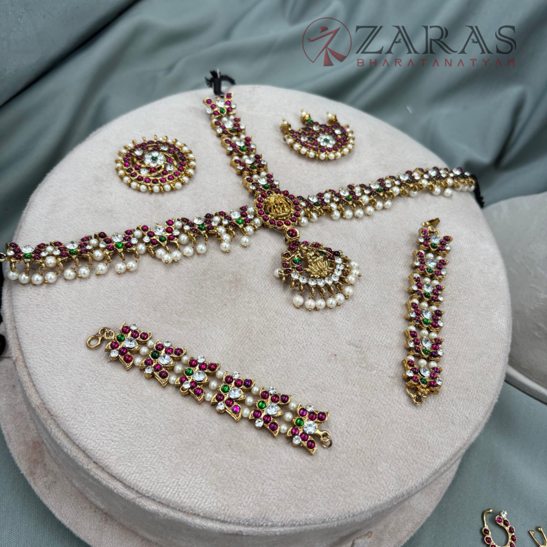 Bharatanatyam Dance Jewellery Alankara (Mehandi) Full set - Lakshmi & Lotus Design PG Kemp CS