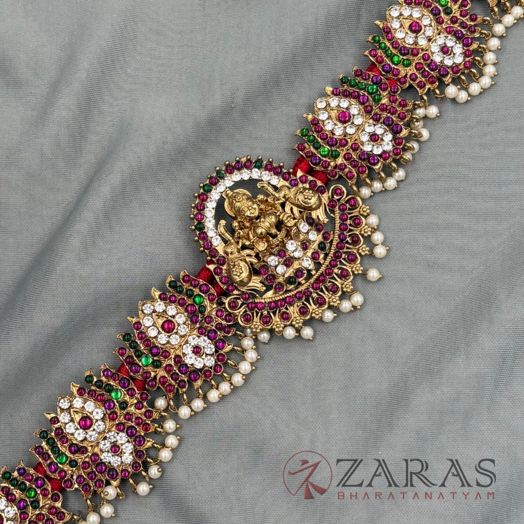 Bharatanatyam Dance Alankara Jewellery - Lakshmi & Lotus PG Kemp CS Hip Belt (Ottiyanam)