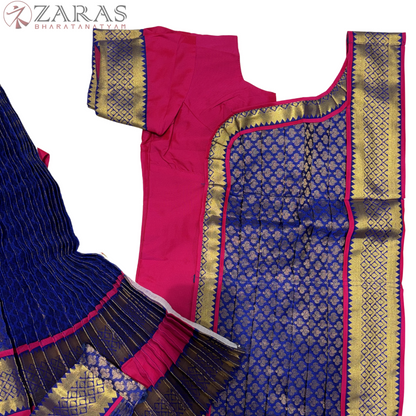 Kuchipudi Dance Readymade Costume - Pink with Blue Brocade Combination