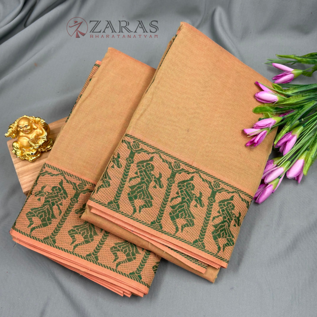Bharatanatyam Dance Practice Saree - Copper with Green Doll Border