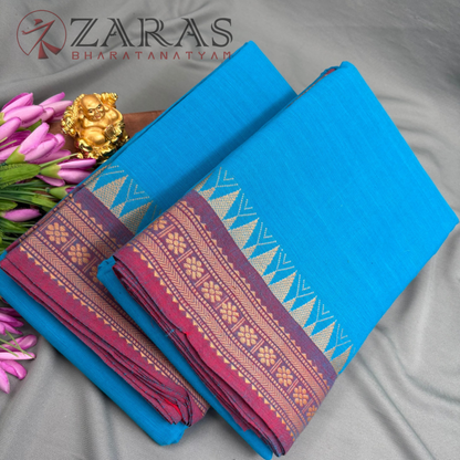 Bharatanatyam Dance Practice Saree - L Blue with Pink Temple Border (6 meter)