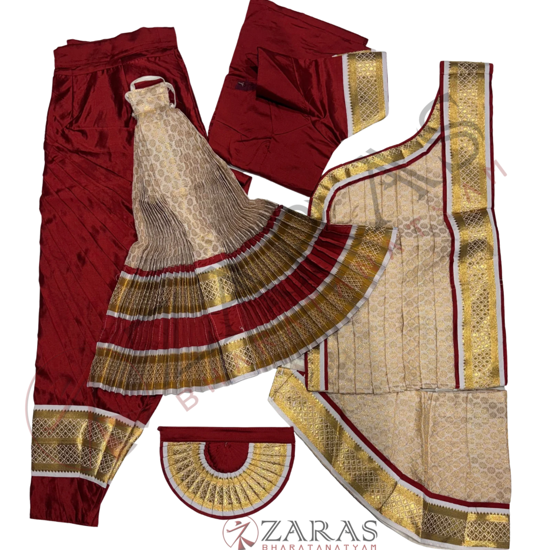 Bharatanatyam Dance Readymade Costume - Maroon with Half White Brocade Combination