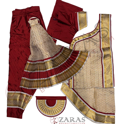 Bharatanatyam Dance Readymade Costume - Maroon with Half White Brocade Combination