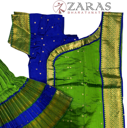 Bharatanatyam Dance Readymade Costume - Blue with Green Dot Combination