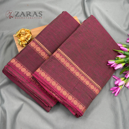 Bharatanatyam Dance Practice Saree - Magenta Mixed Green D Coin Border (6 meter)