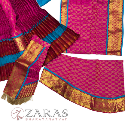 Kuchipudi Dance Readymade Costume - Happy Blue with Pink Brocade Combination