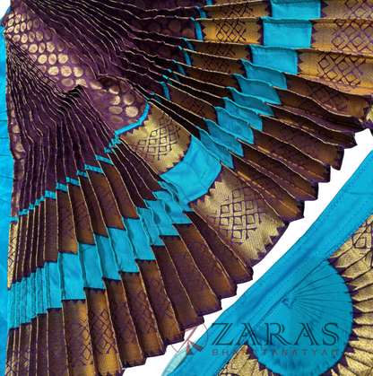 Bharatanatyam Dance Readymade Costume - Sea Blue with Wine Brocade Combination