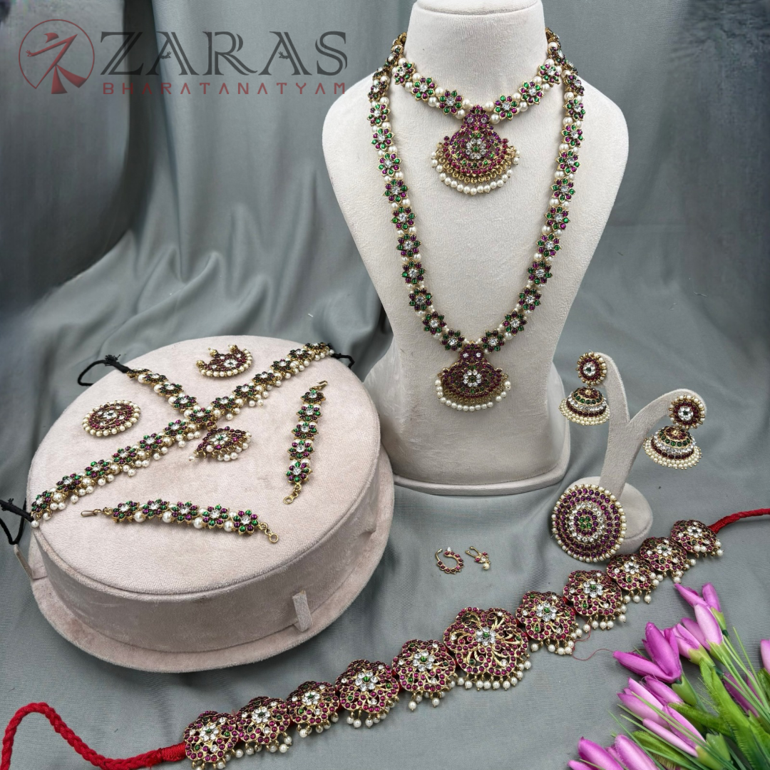 Bharatanatyam Dance Jewellery Alankara (Mehandi) Full set - Flower Design PG Kemp CS