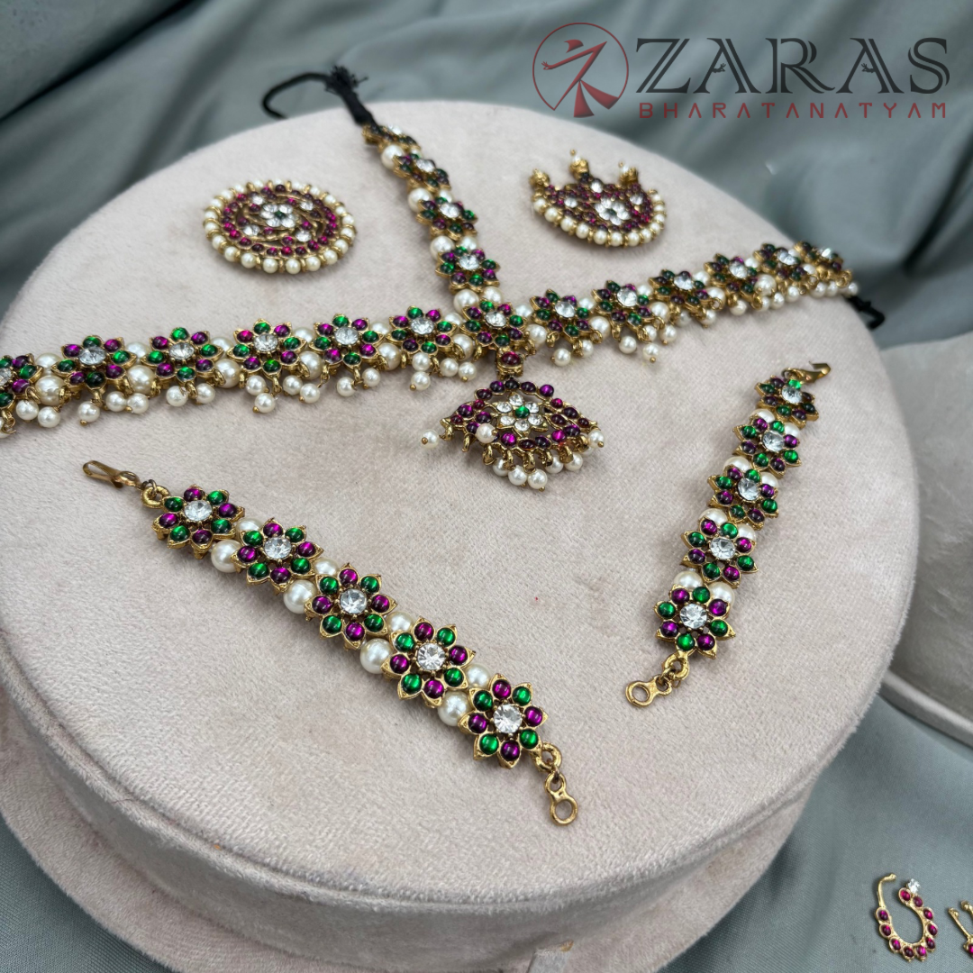 Bharatanatyam Dance Jewellery Alankara (Mehandi) Full set - Flower Design PG Kemp CS