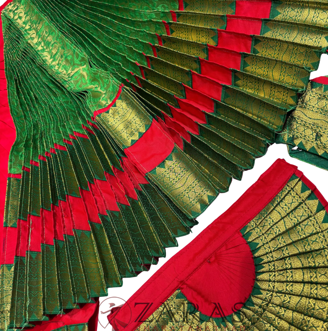 Bharatanatyam Dance Readymade Costume - Red with Green Brocade Combination