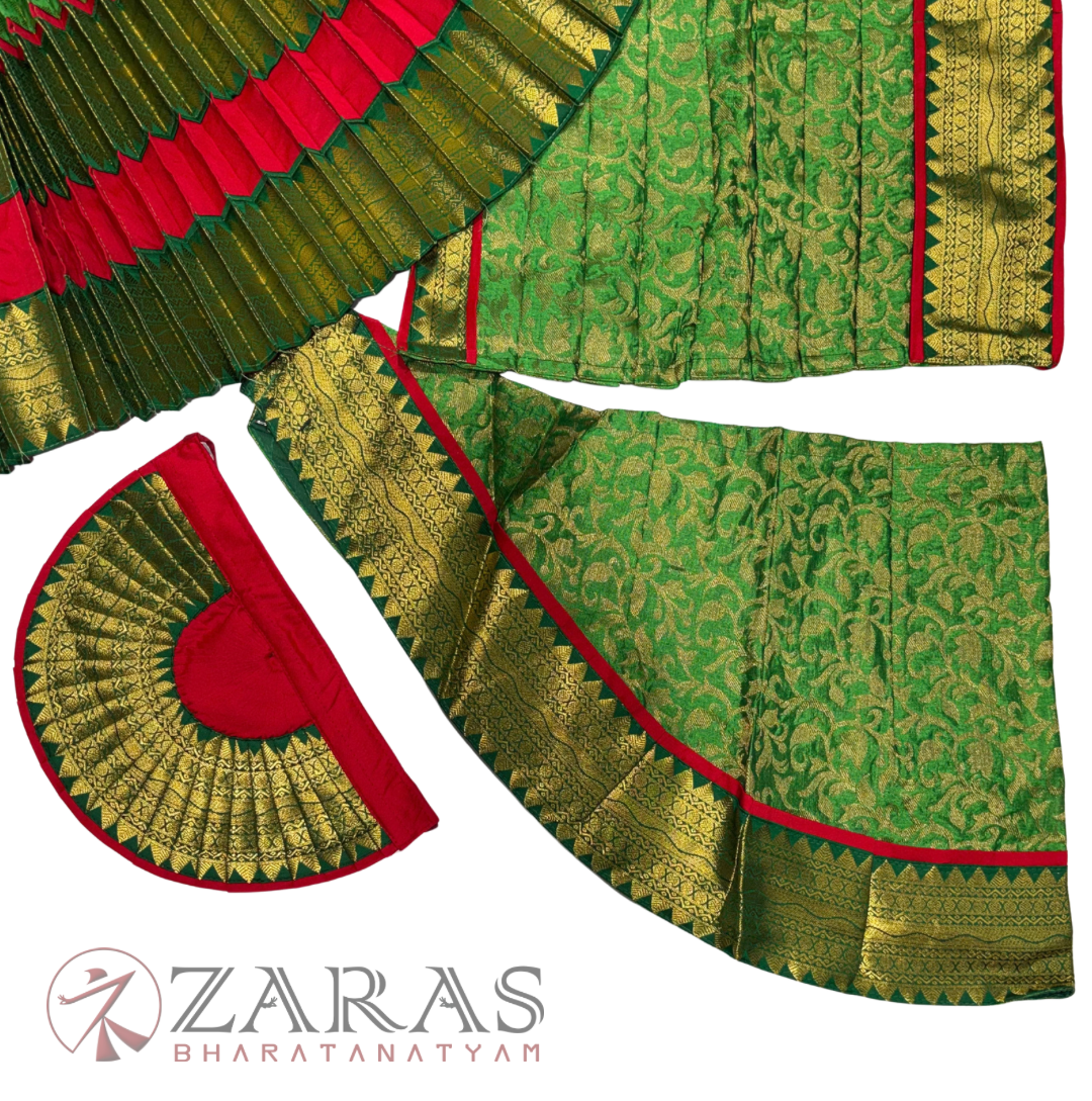 Bharatanatyam Dance Readymade Costume - Red with Green Brocade Combination