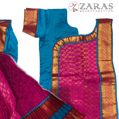 Kuchipudi Dance Readymade Costume - Happy Blue with Pink Brocade Combination