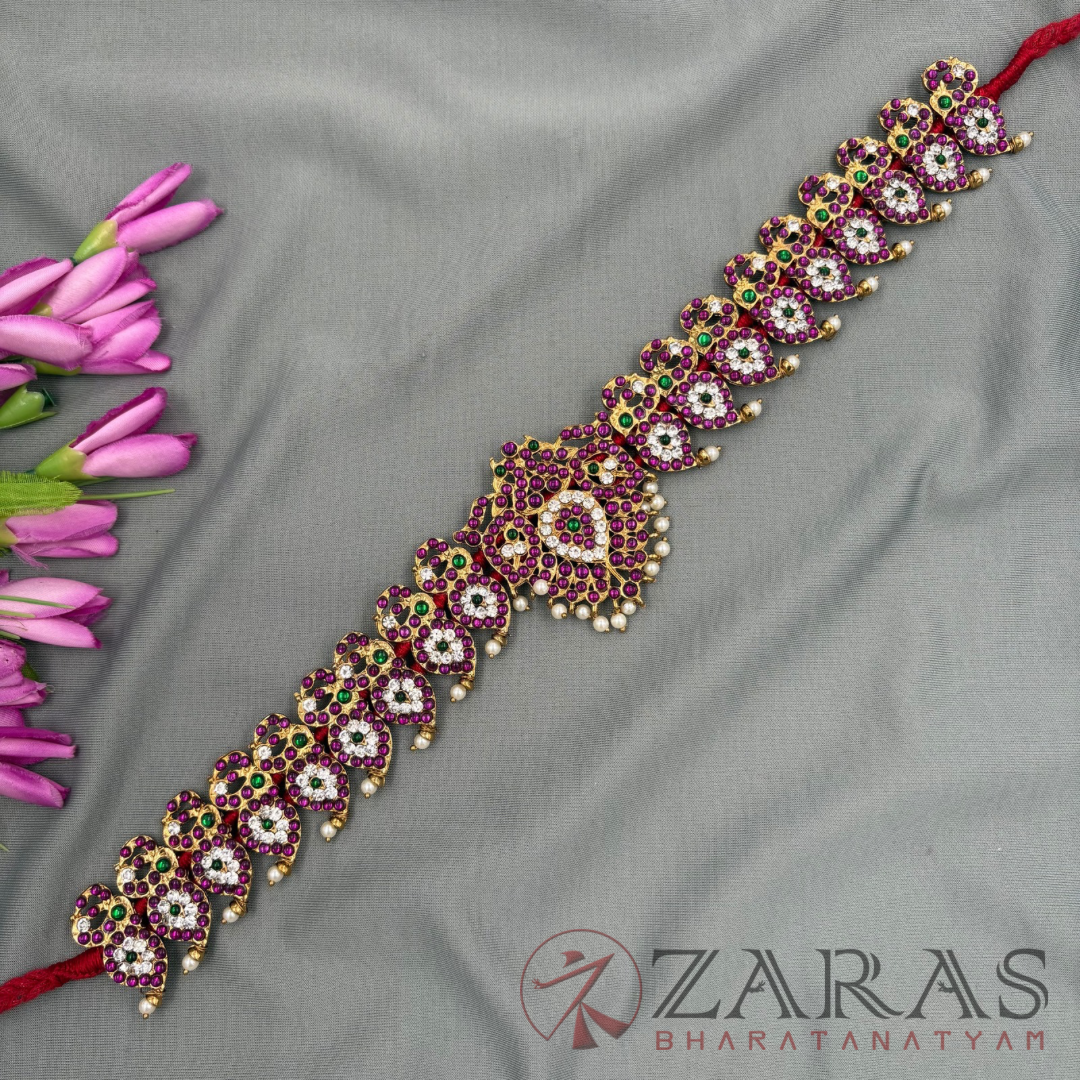Bharatanatyam Dance Alankara Jewellery - Leaf & Manga PG Kemp CS Hip Belt (Ottiyanam)