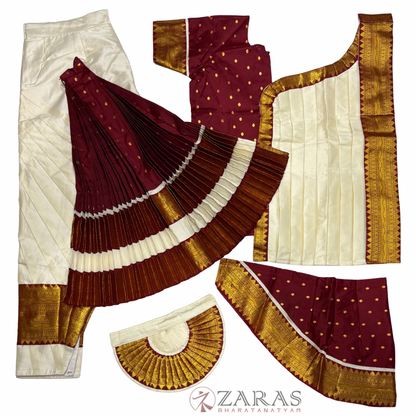 Bharatanatyam Dance Readymade Costume - Half White with Maroon Dot