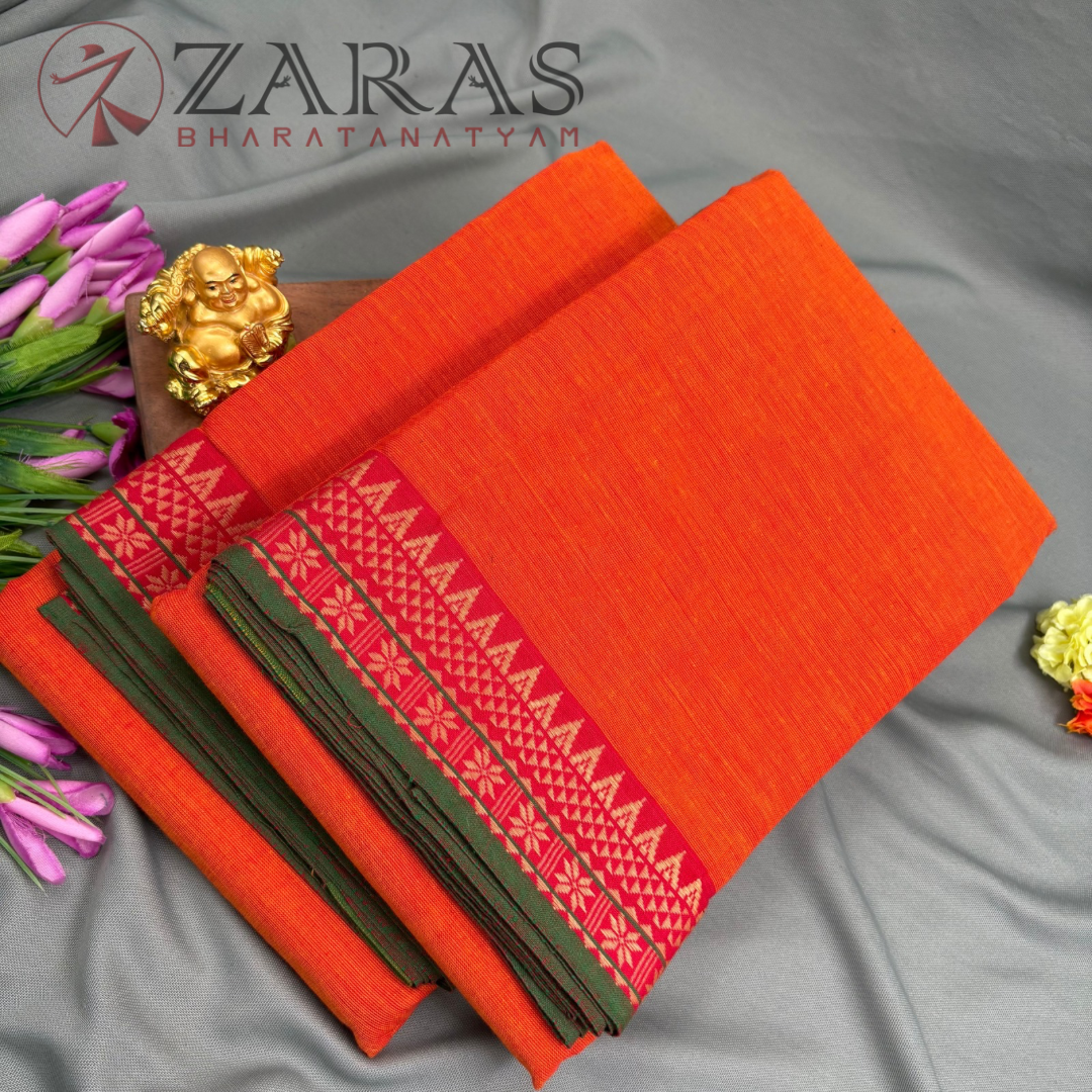 Bharatanatyam Dance Practice Saree - Musted Orange with Green Temple Border (6 meter)