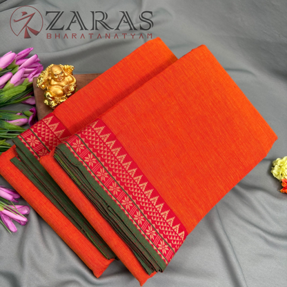 Bharatanatyam Dance Practice Saree - Musted Orange with Green Temple Border (6 meter)