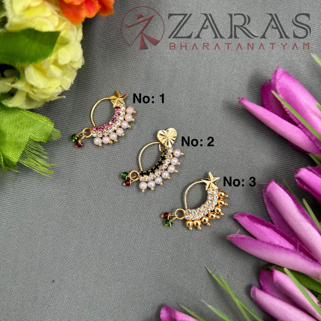 Bharatanatyam Dance Jewellery - Manga Nathu Multi Stone (Left Side)