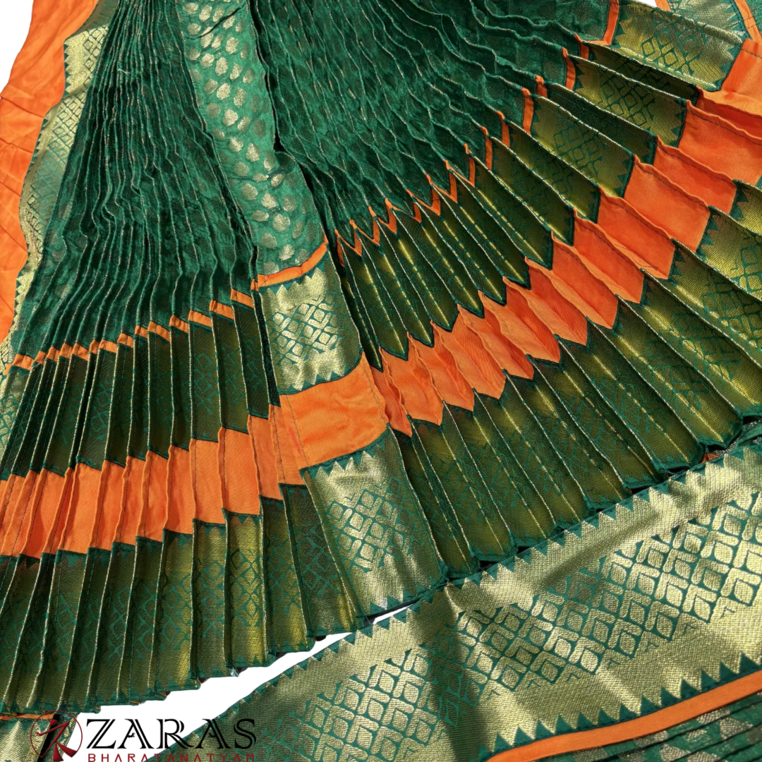Kuchipudi Dance Readymade Costume - Orange with Green Brocade Combination