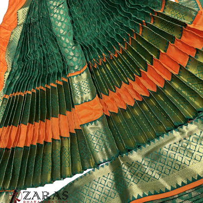 Kuchipudi Dance Readymade Costume - Orange with Green Brocade Combination