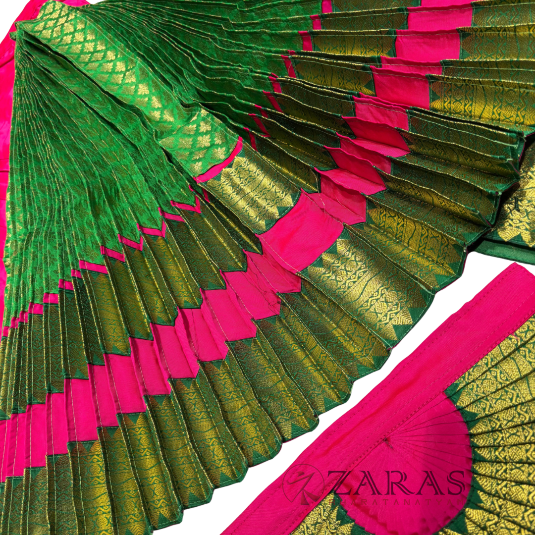 Bharatanatyam Dance Readymade Costume - Pink with Green Brocade Combination