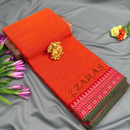 Bharatanatyam Dance Practice Saree - Musted Orange with Green Temple Border (6 meter)