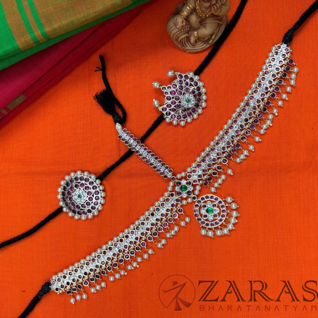 Bharatanatyam Dance Premium Jewellery - Headset Round & V PG Kemp Beads CS