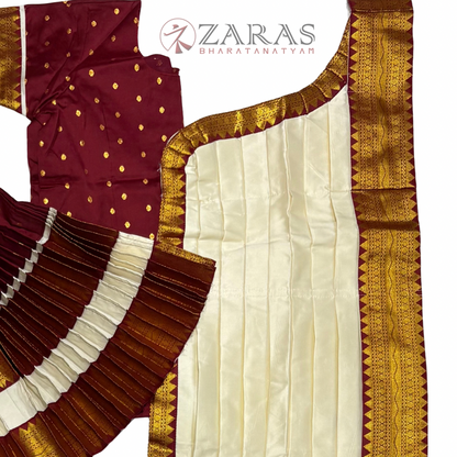 Bharatanatyam Dance Readymade Costume - Half White with Maroon Dot
