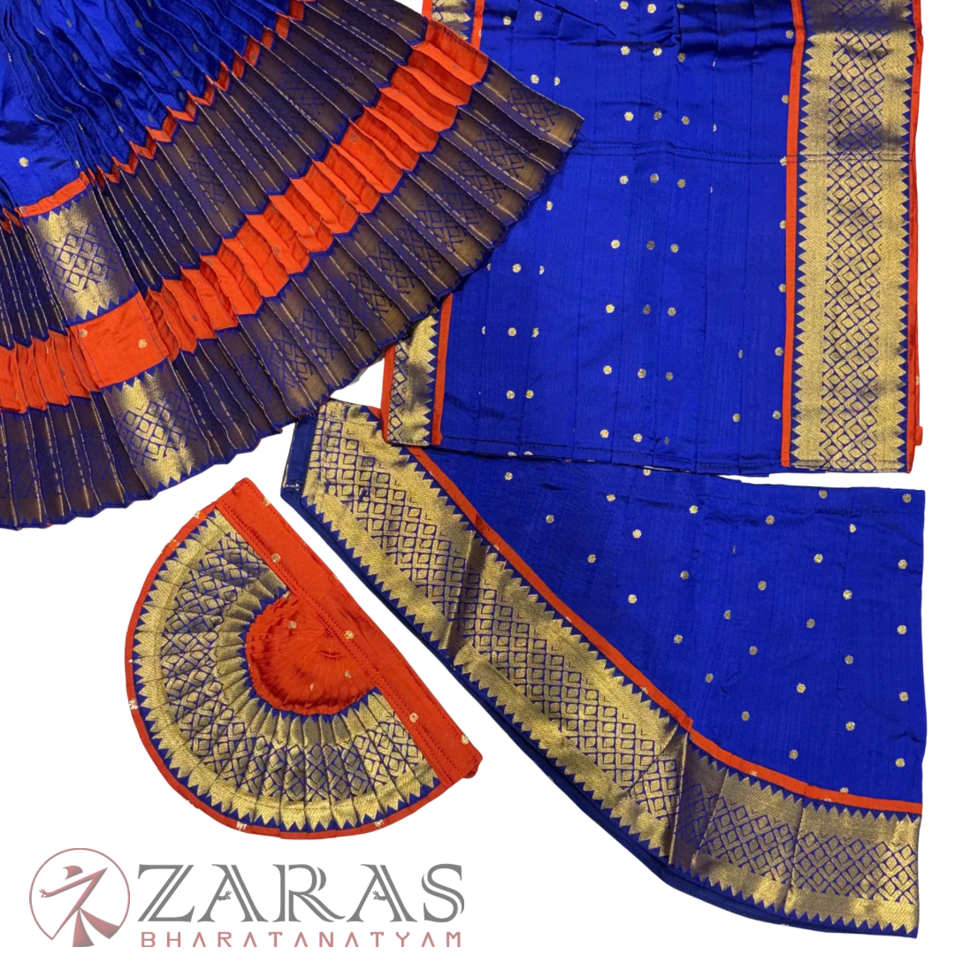 Bharatanatyam Dance Readymade Costume - D Orange with Blue Dot Combination