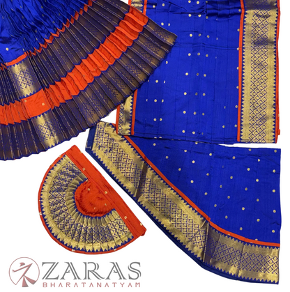 Bharatanatyam Dance Readymade Costume - D Orange with Blue Dot Combination
