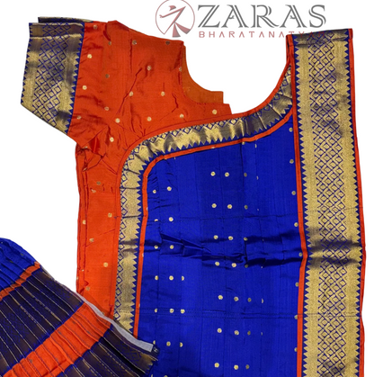 Bharatanatyam Dance Readymade Costume - D Orange with Blue Dot Combination