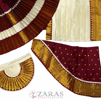 Bharatanatyam Dance Readymade Costume - Half White with Maroon Dot