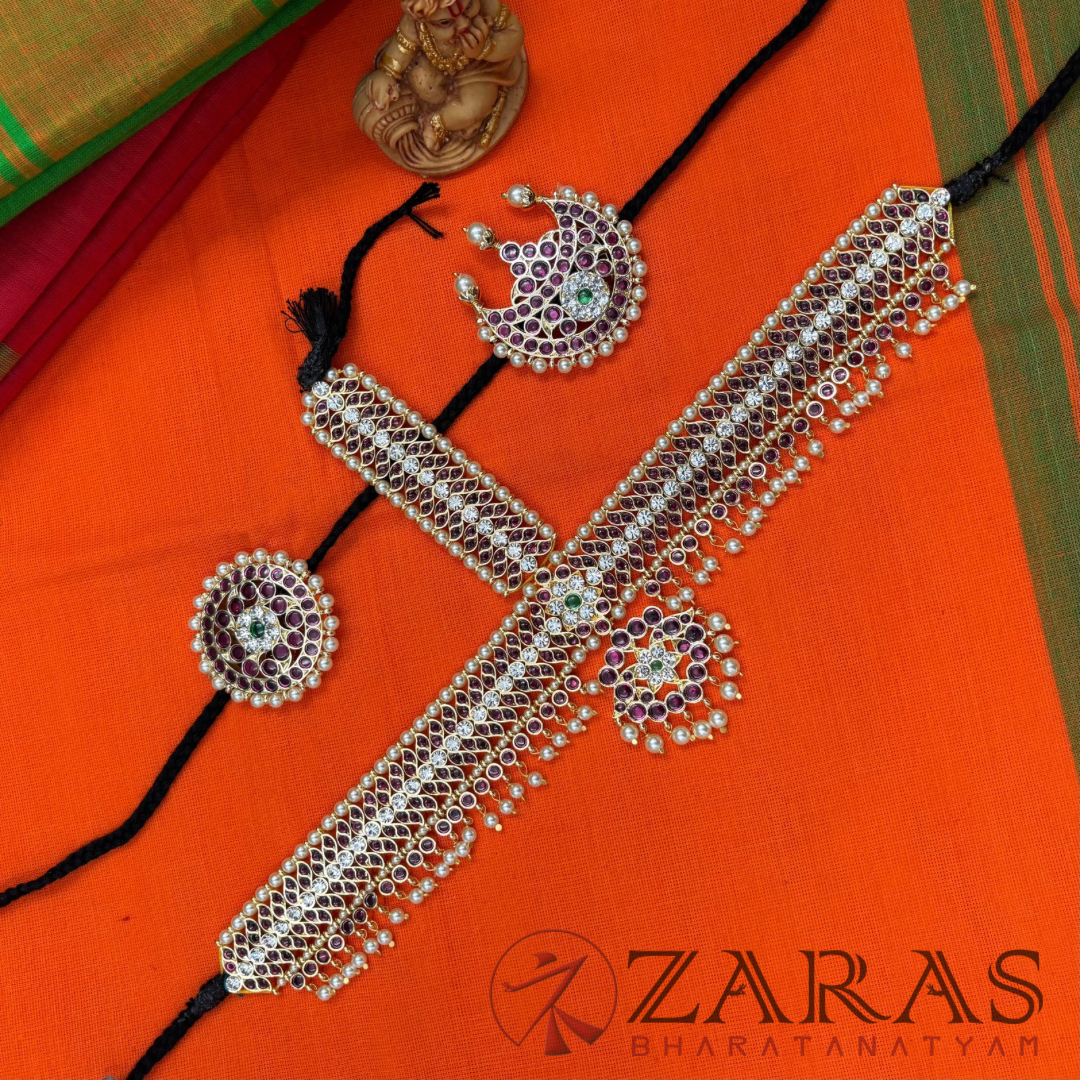 Bharatanatyam Dance Premium Jewellery - Headset Mee & Leaf PG Kemp Beads CS