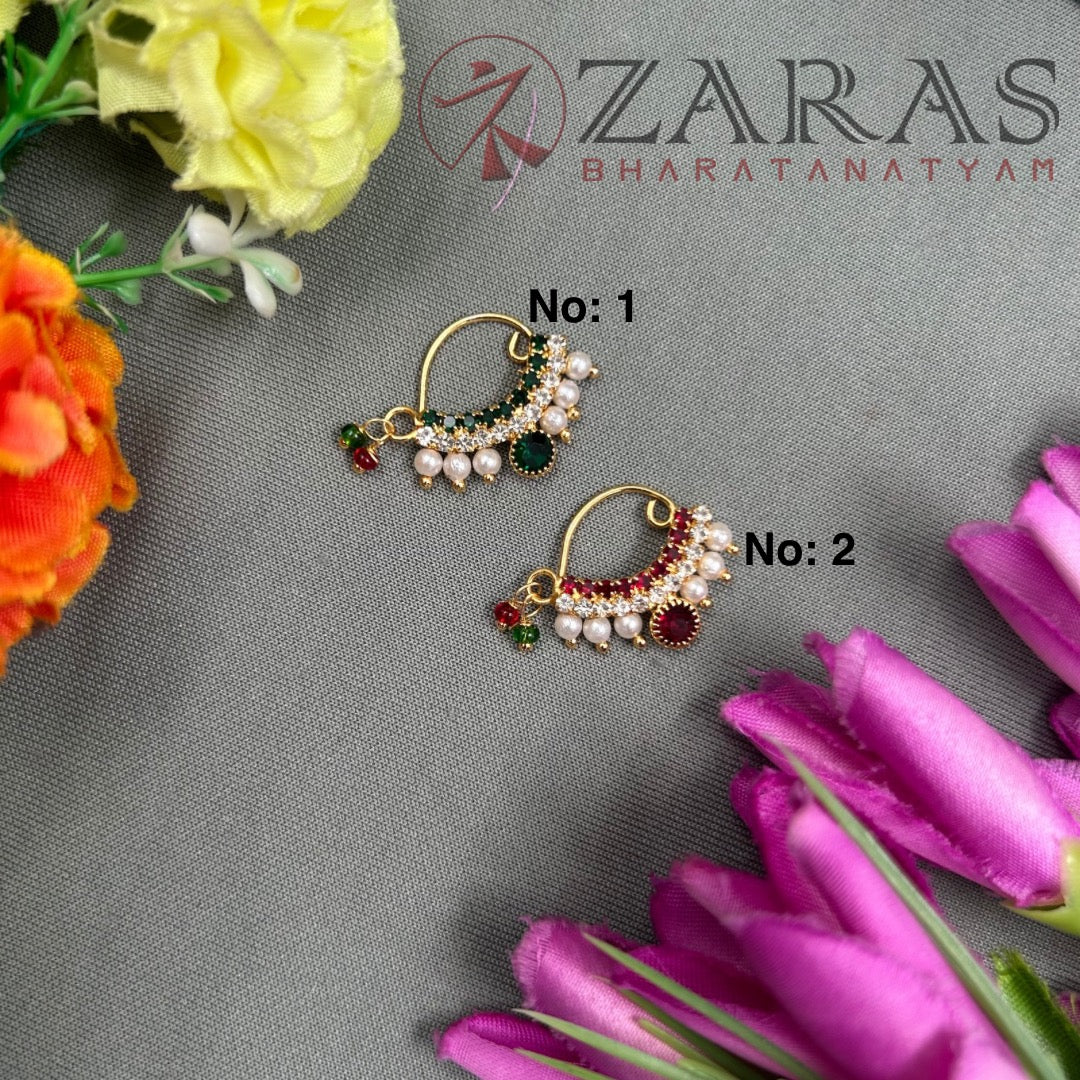 Bharatanatyam Dance Jewellery - Manga Nathu Multi Stone (Left Side)