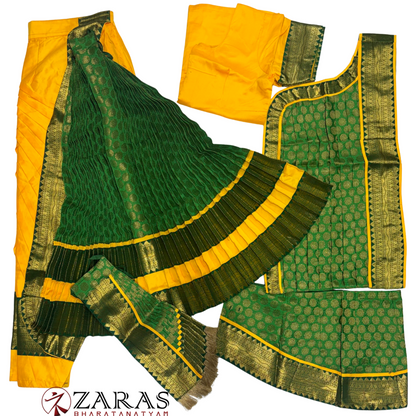 Kuchipudi Dance Readymade Costume - Yellow with Green Brocade Combination